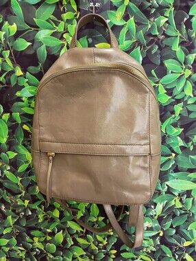 HOBO Taupe Leather Backpack with Gold Hardware
